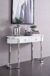 Natural White Marble Top and Chrome Legs Dining Table