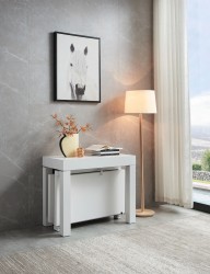 Floating Sleek White Gloss Table with Creative Leatherette Chairs