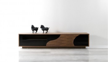 Extra Long Walnut and Black Media Center TV Entertainment Unit Extra Long Walnut and Black Media Center TV Entertainment Unit