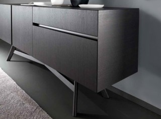 Contemporary Dark Oak Dining Buffet on Chrome Legs