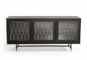 Modern Black Acacia Buffet with Antique Brass Accents