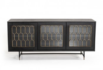 Modern Black Acacia Buffet with Antique Brass Accents Modern Black Acacia Buffet with Antique Brass Accents