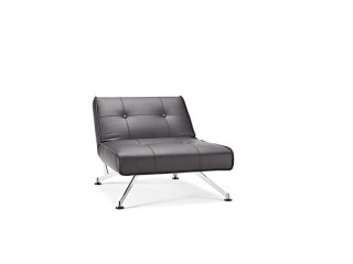 Ultra Contemporary Black Leather Sofa Bed with Chrome Frame