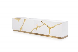 Elite White TV Stand with Gold Painted Accents