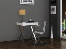 Elegant High Gloss White Office Desk with Stainless Steel Base Elegant High Gloss White Office Desk with Stainless Steel Base