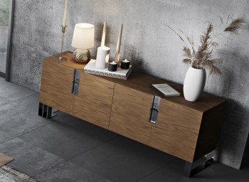 Modern Walnut and Stainless Steel Buffet