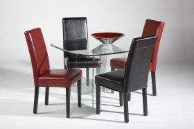 High End Rectangular All Clear Glass Top Leather Modern Dining Set
