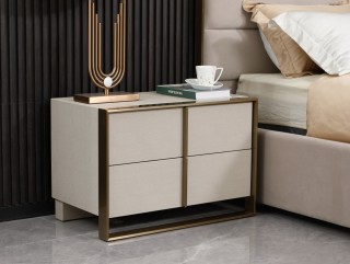 Contemporary Cream Leather Bedroom Set