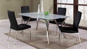 Exclusive Rectangular Glass Top Leather Dinner Table and Chairs