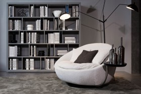Modern Swivel Base Grey Fabric Chair with Tray