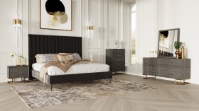 Unique Leather Design Bedroom Furniture with Padded Headboard