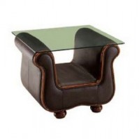 Leather End Table with Clear Glass Top