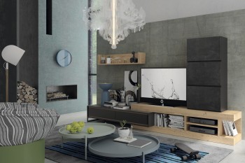 Unique Matte Graphite and Slate Porcelain Oak Wall Unit Unique Matte Graphite and Slate Porcelain Oak Wall Unit