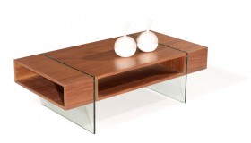 Elegant Rectangular Coffee Table with Two Glass Legs and a Shelf