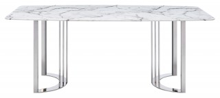 Natural White Marble Top and Chrome Legs Dining Table