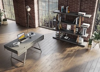 Elegant Elm Grey Office Desk with Metal Legs