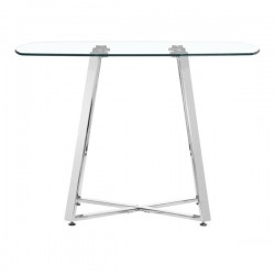 Chromed Steel Base Dining Table with Square Shaped Clear Glass Top