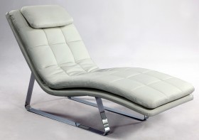 Full Bonded Leather Tufted Chaise Lounge With Chrome Legs