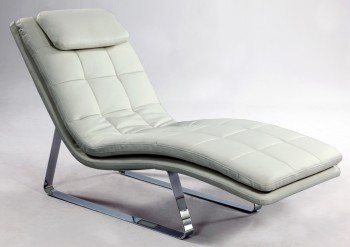 Full Bonded Leather Tufted Chaise Lounge With Chrome Legs