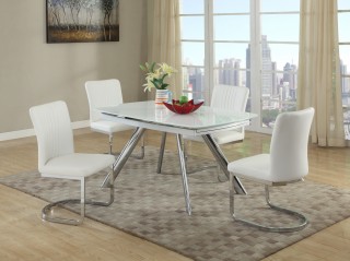 Extendable Rectangular Glass Top Leather Five Piece Dining Set