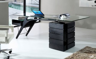 Contemporary Black Ash Desk with Glass Top