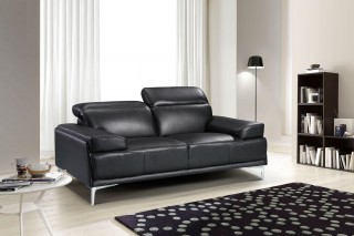 Contemporary Black Leather Living Room Sofa Set