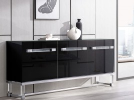 High Gloss Black Buffet with Polished Stainless Steel Frame