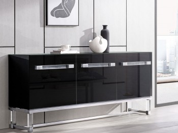 High Gloss Black Buffet with Polished Stainless Steel Frame High Gloss Black Buffet with Polished Stainless Steel Frame