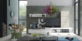White Wall Unit with Ceramic Look Accent