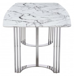 Natural White Marble Top and Chrome Legs Dining Table