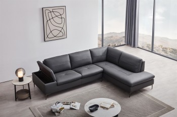 Elegant Italian Leather Sectional Sofa with Storage Bookshelf