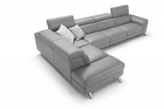 Italian Made Taupe Full Leather Sectional Sofa with Adjustable Headrest