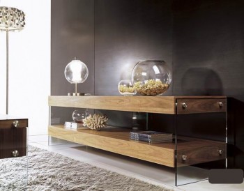 Entertainment TV Center in Walnut with Glass Legs
