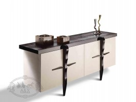 Transitional Glossy Champagne Crocodile Lacquer Buffet