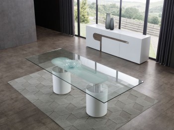 Overnice Rectangular White Glass Top Leather Five Piece Modern Dining