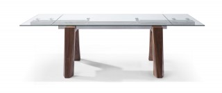 Sophisticated Rectangular Wooden and Clear Glass Top Leather Modern Dining Set