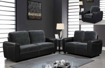 Contemporary Two-Toned Leather and Microfiber Upholstered Sofa Set