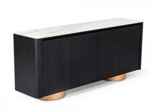 Black Oak Buffet with White Ceramic Marble Look Top