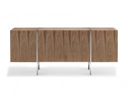 Natural Walnut Buffet with Polished Stainless Steel Legs