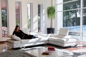 High End Tufted Leather Sectional with Chaise