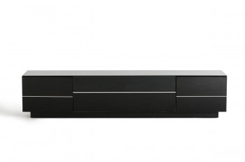 Contemporary Black High Gloss TV Stand with Stainless Steel Accents