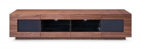 Elegant Walnut TV Stand with Tempered Purple Painted Glass