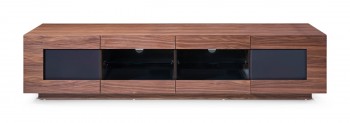 Elegant Walnut TV Stand with Tempered Purple Painted Glass Elegant Walnut TV Stand with Tempered Purple Painted Glass