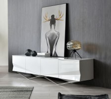 Modern White TV Stand with Stainless Steel Base