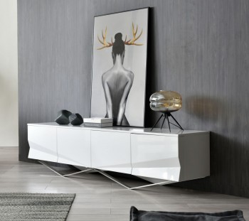 Modern White TV Stand with Stainless Steel Base Modern White TV Stand with Stainless Steel Base