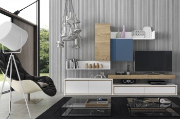 Exquisite Matte White and Natural Wood Wall Unit