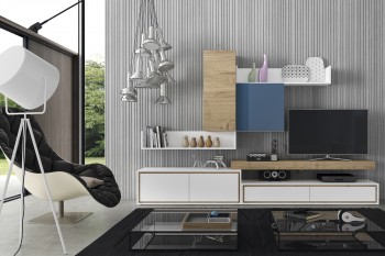 Exquisite Matte White and Natural Wood Wall Unit Exquisite Matte White and Natural Wood Wall Unit