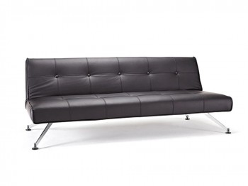 Ultra Contemporary Black Leather Sofa Bed with Chrome Frame