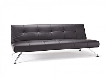 Contemporary Tufted Black Leather Sofa Bed on Chrome Legs