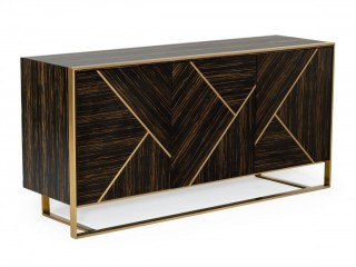 Glam Black Zebrawood Buffet with Brushed Gold Accents